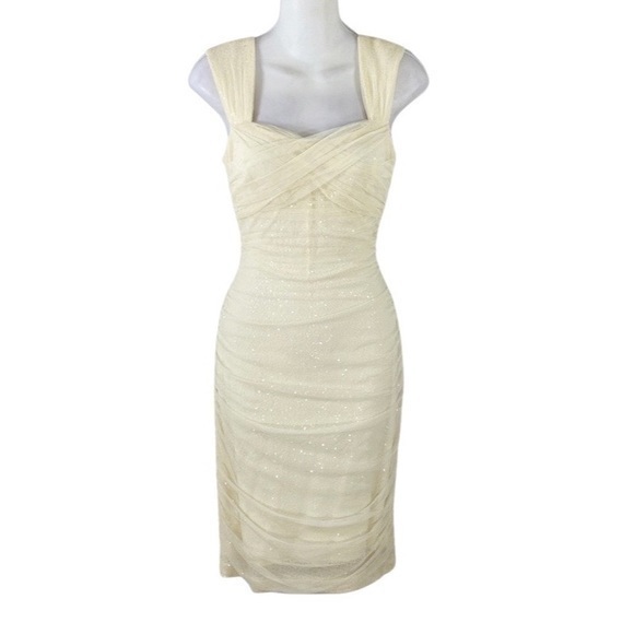 NWT Ralph Lauren ivory ruching mesh overlay sequin bodycon dress 6 NN17 - Picture 1 of 12